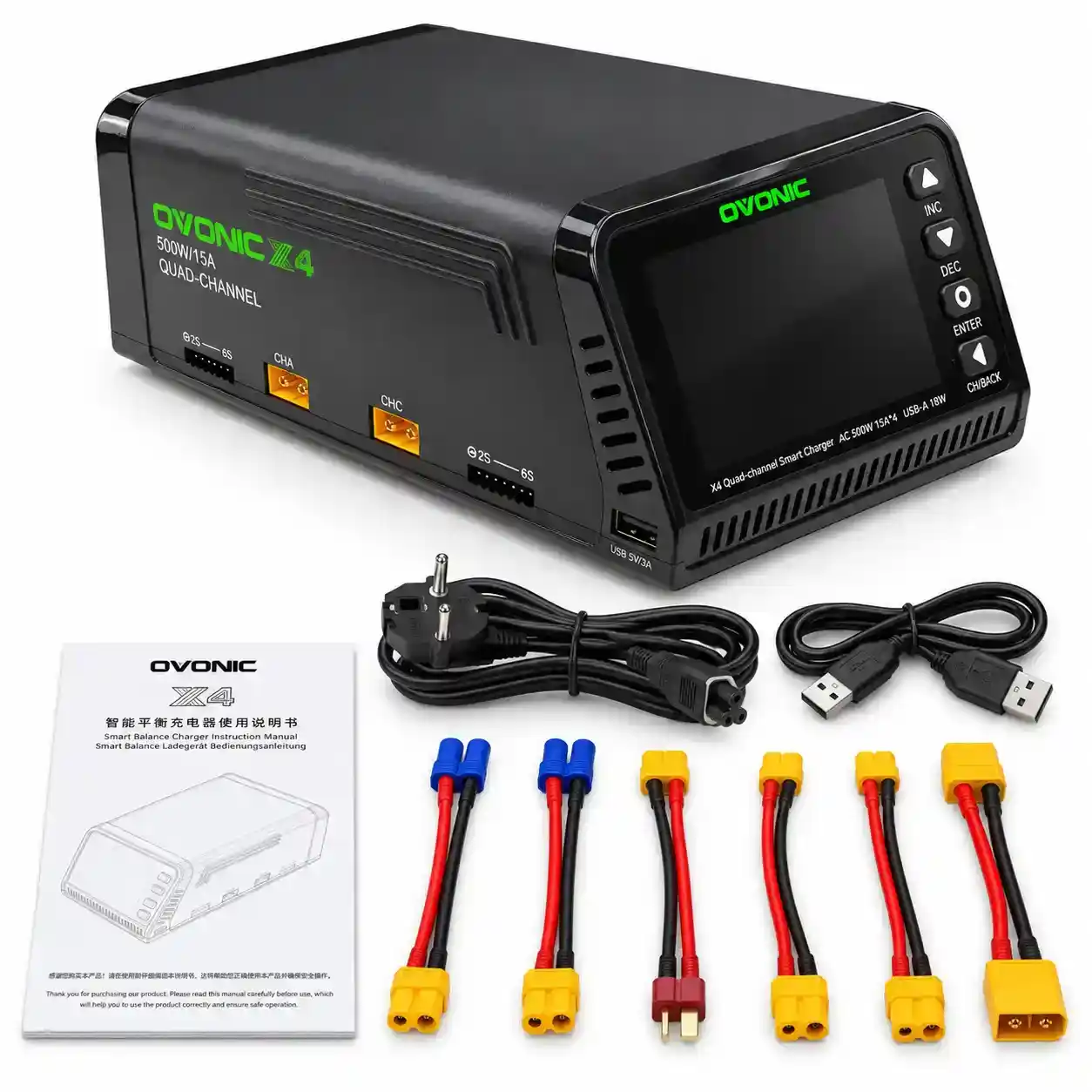 Ovonic X4 500W 4-Channel Smart RC Charger Precision Power for Demanding RC Enthusiasts